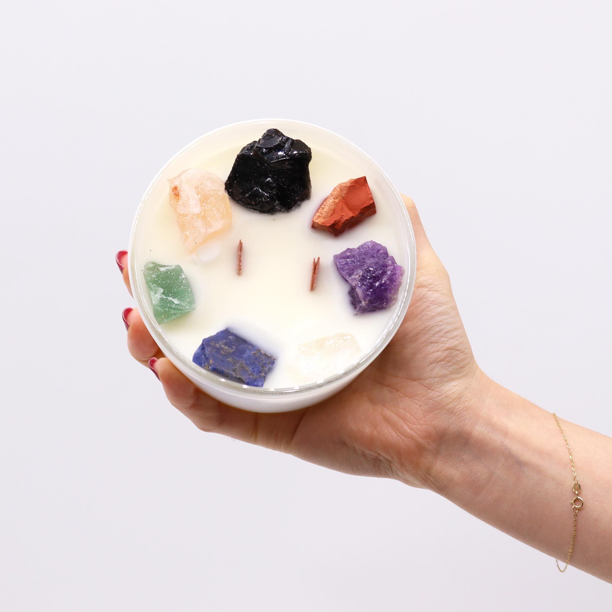 Large Crystal Candle — Seven Chakras
