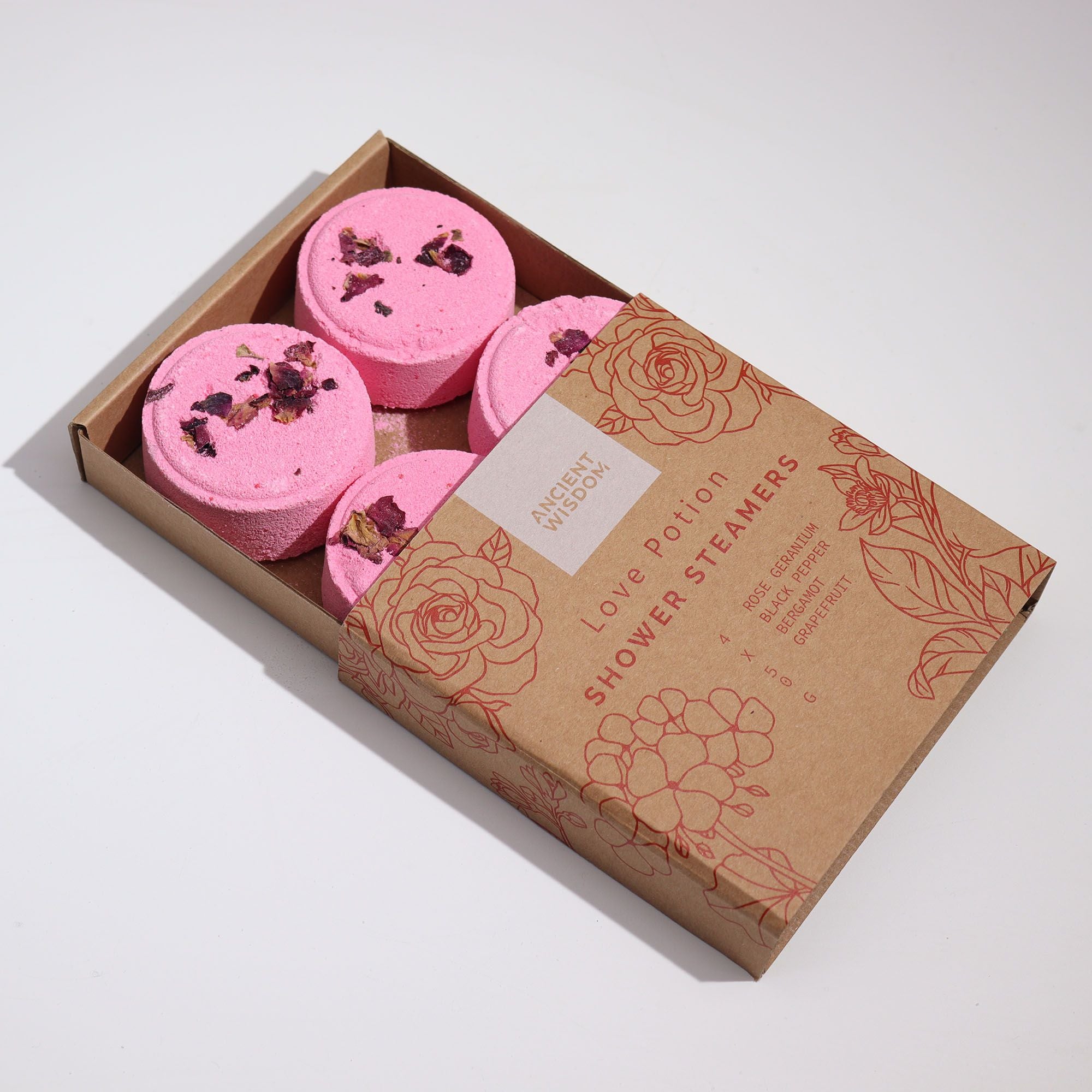 Love Potion Shower Steamers — Zen Wellness Set (4 stuks)